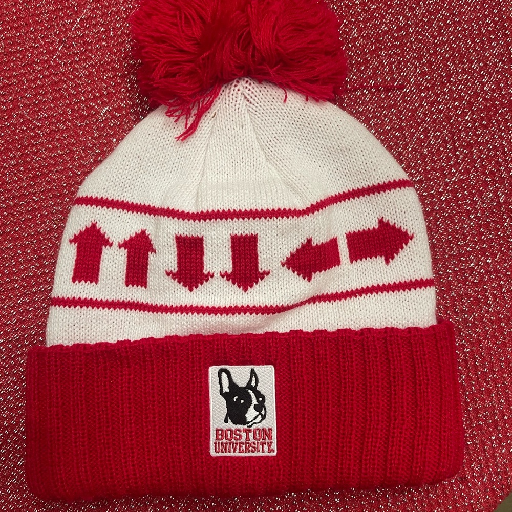Woman’s Boston University Pom-Pom Beanie - Red and White